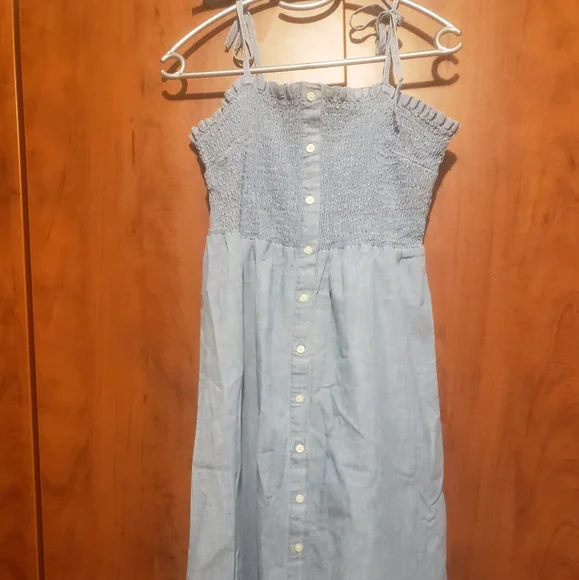 white christmas dresses Denim Mini Dress with Ruffle Hem and Shoulder Tie Straps Medium Denim / L main image 0